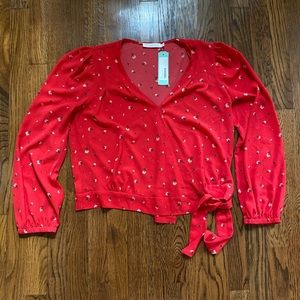 LUSH Stitch Fix Carian Wrap Blouse Sz Medium Floral Top Tie Shirt NWT Cropped